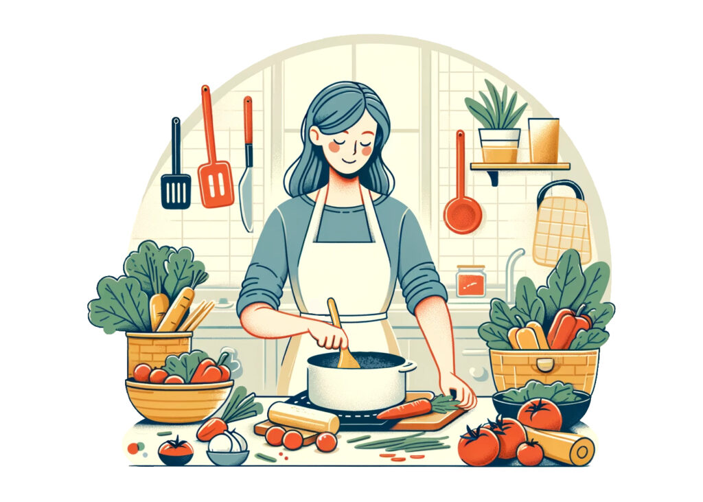 料理を作る女性イラスト