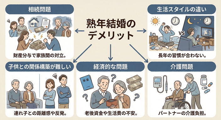 熟年結婚のデメリットのイラスト図