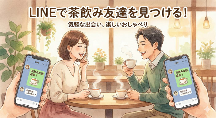 Lineで茶飲み友達を見つけるのイラスト画像