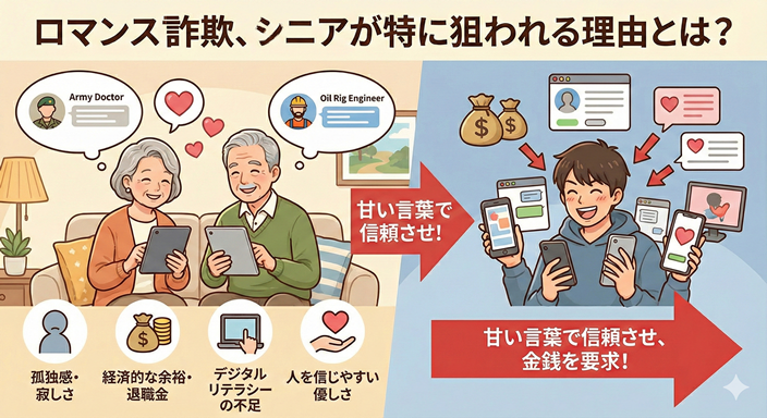 シニアが特に狙われる理由とは？のイラスト画像