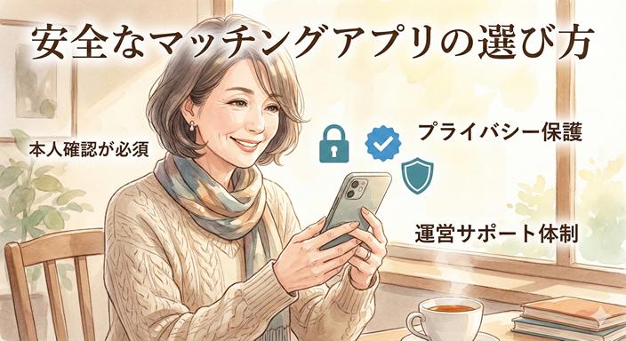 安全に使えるマッチングアプリの選び方の60代女性