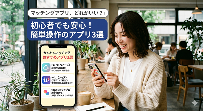 マッチングアプリを使う女性。