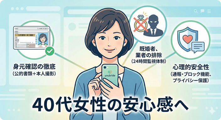 安全機能を確認する40代女性