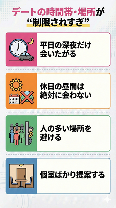 デートの時間帯・場所が“制限されすぎ”のイラスト画像