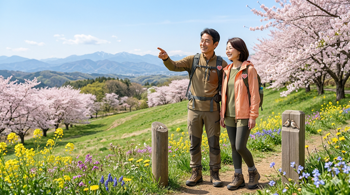 ハイキングをする男女