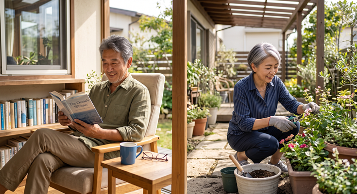 男性は読書、女性はガーデニングを楽しみ